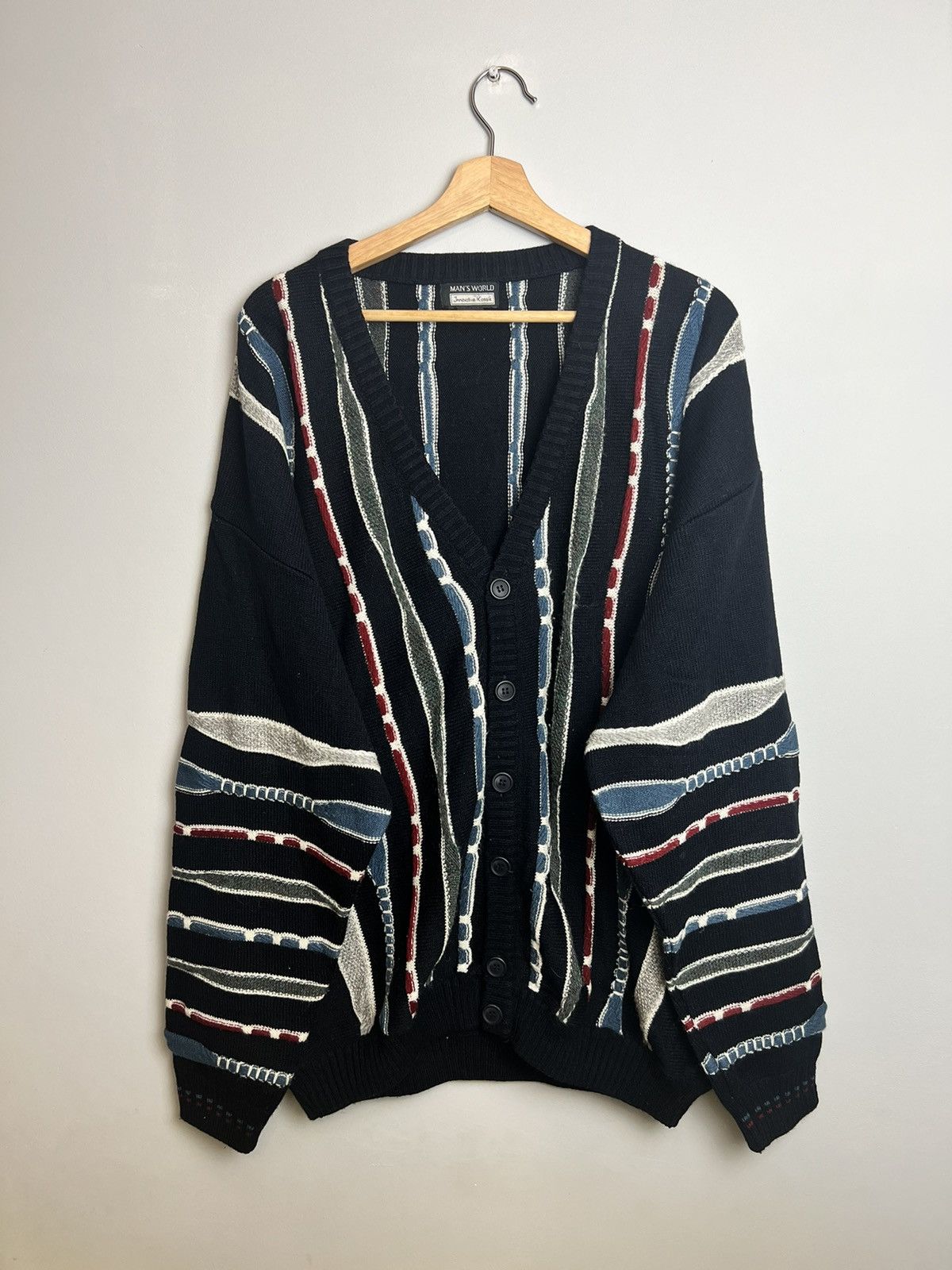 Vintage Vintage 90s Coloured Cable Knit Cardigan Like Coogi Size US XL / EU 56 / 4 - 1 Thumbnail