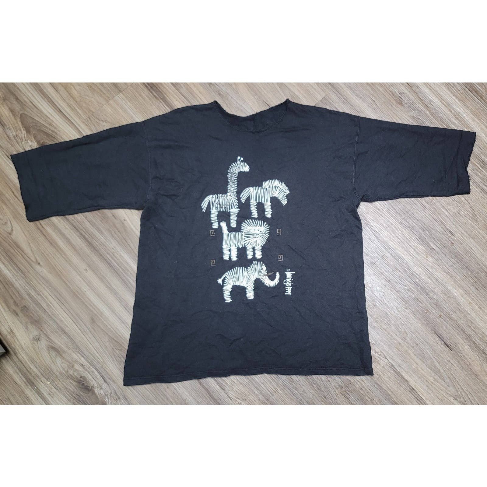 Vtg 1999 Laurie Jo Safari Animals 3/4 Sleeve Sweatshirt