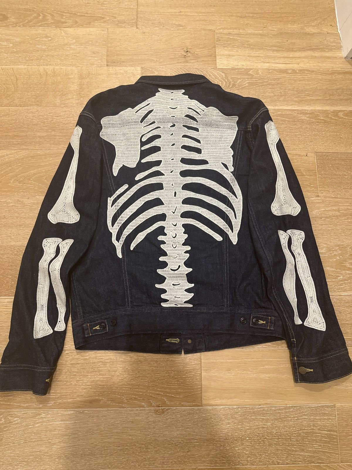 Graffiti Skeleton Bones Print Denim Jacket