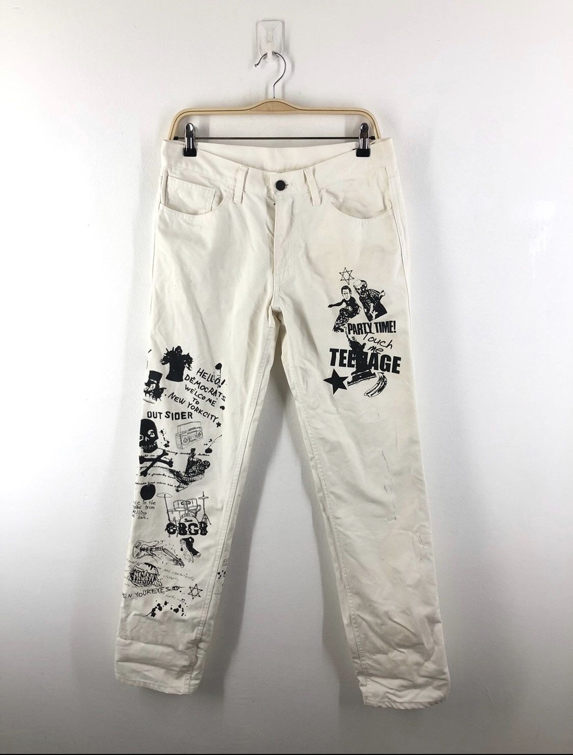 Japanese Brand Art World War CBGB Punk Rock Design White Jeans Size US 32 / EU 48 - 1 Thumbnail