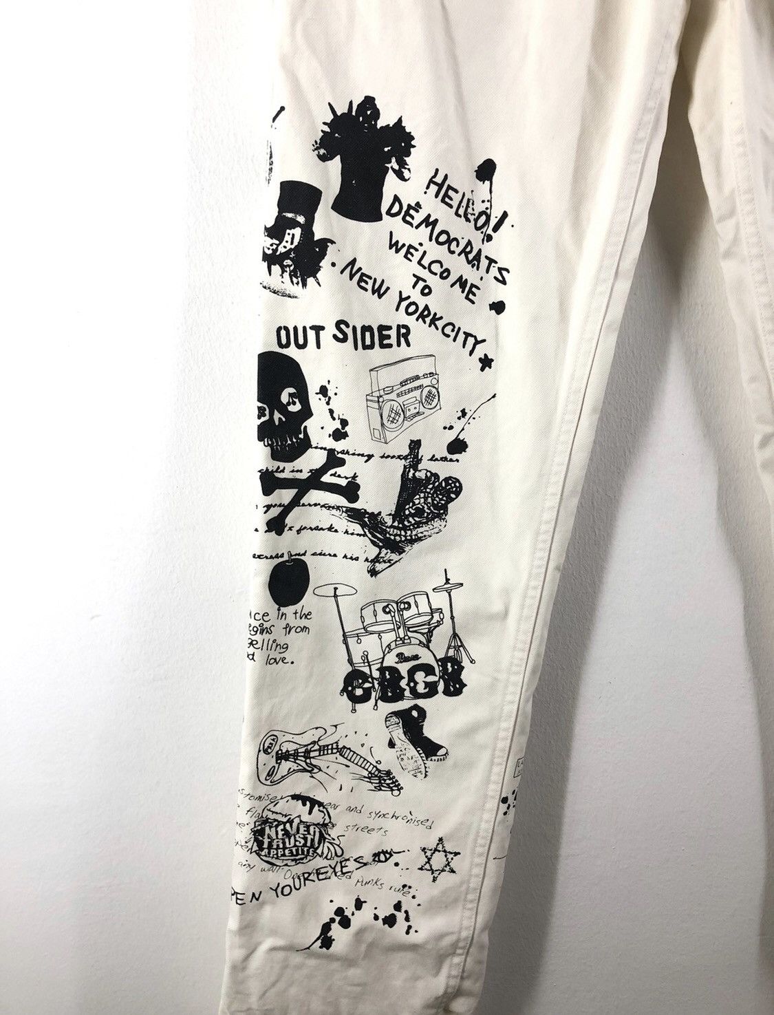 Japanese Brand Art World War CBGB Punk Rock Design White Jeans Size US 32 / EU 48 - 3 Thumbnail