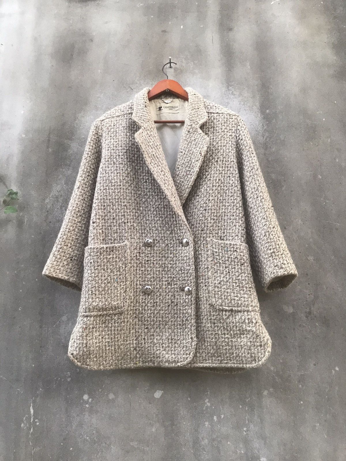 Courreges ARCHIVE Courrèges Paris Silver Logo Button Heavy Tweed Coat Size M / US 6-8 / IT 42-44 - 3 Thumbnail