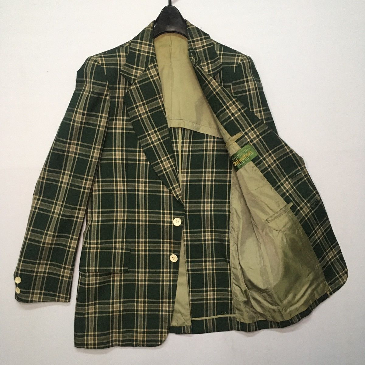 Japanese Brand × Vintage Sub Urban Plaid Green Checker Blazer Jacket Coat Size 46R - 4 Thumbnail