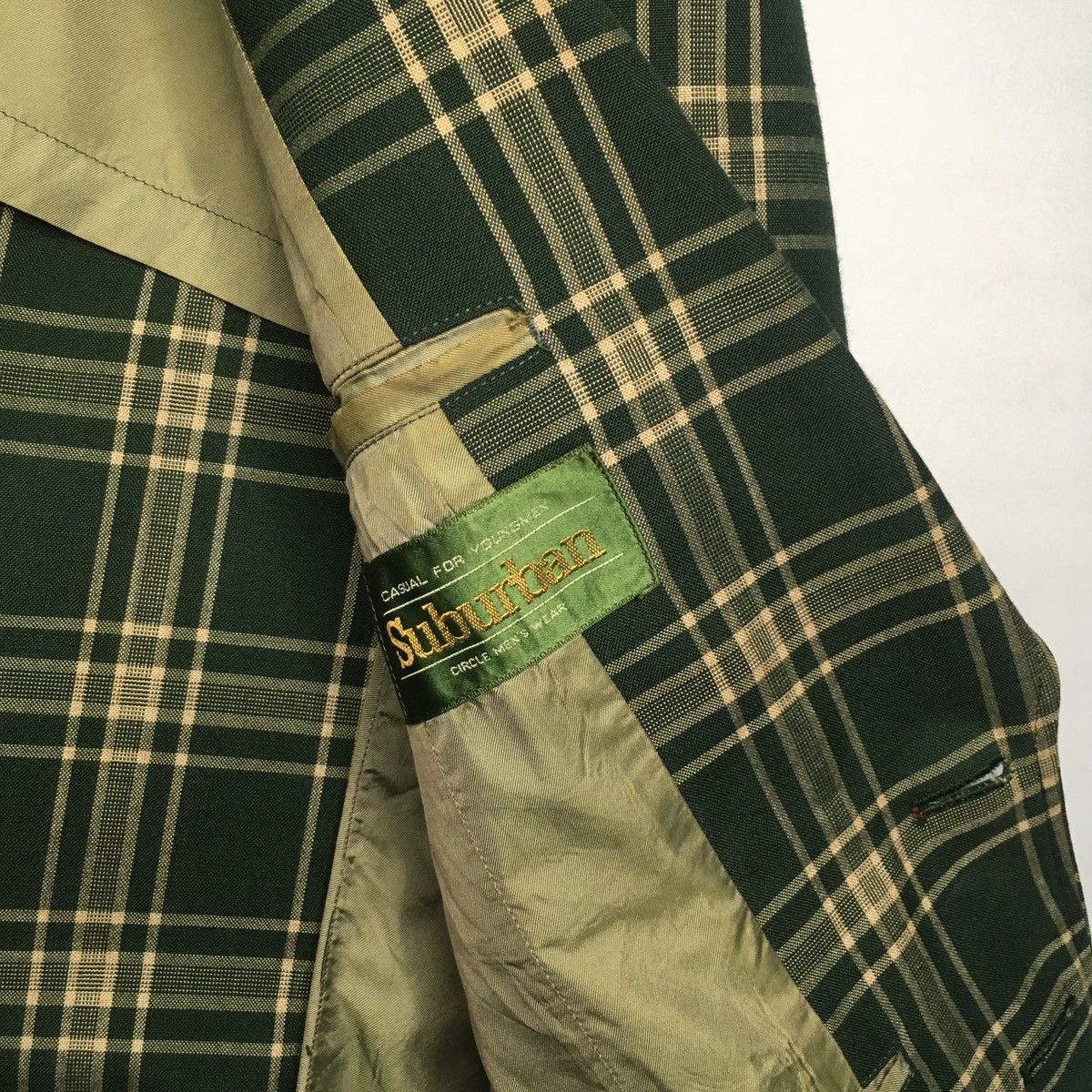 Japanese Brand × Vintage Sub Urban Plaid Green Checker Blazer Jacket Coat Size 46R - 5 Thumbnail