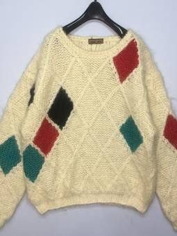 Aran Isles Knitwear × Other Vintage Joy City Knit Baggy Jumper Diamond Pullover Sweater Size US L / EU 52-54 / 3 - 1 Thumbnail