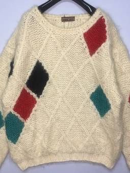 Aran Isles Knitwear × Other Vintage Joy City Knit Baggy Jumper Diamond Pullover Sweater Size US L / EU 52-54 / 3 - 2 Thumbnail