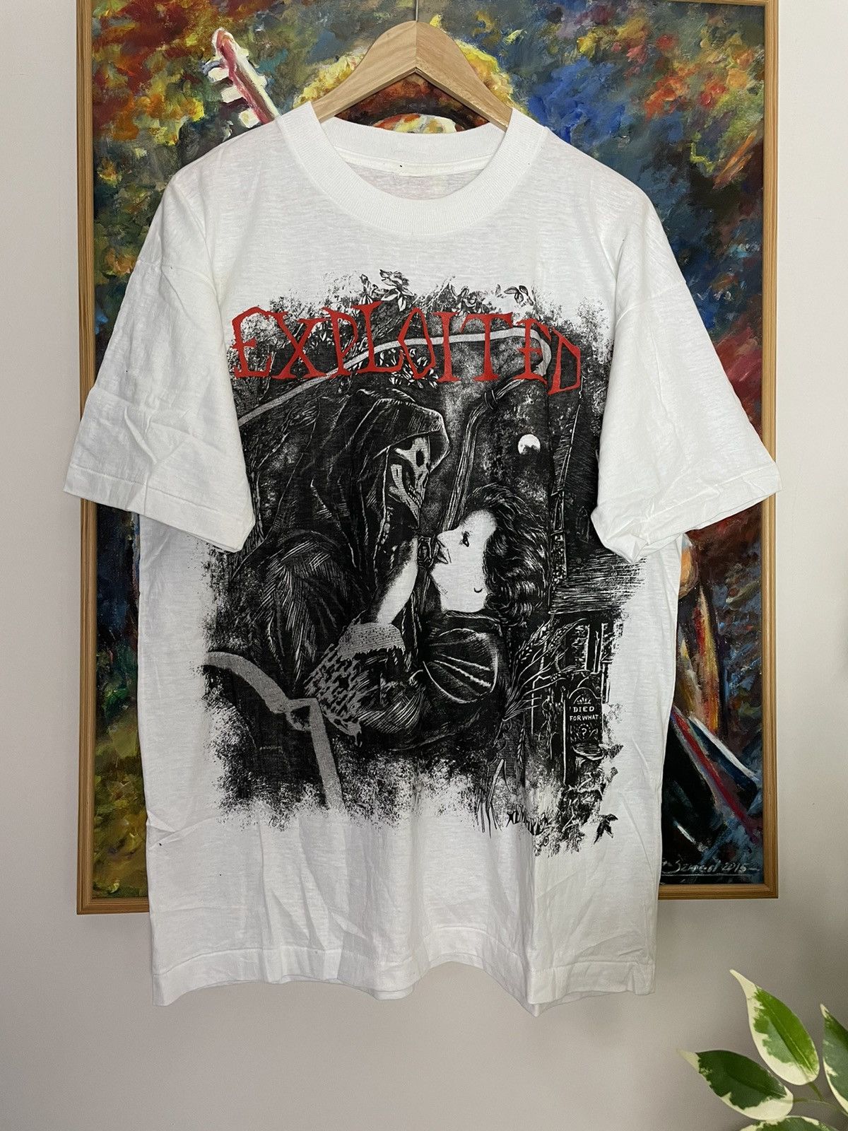 Vintage Vintage 90s Band Tee The Exploited Punk Skeleton White Rare