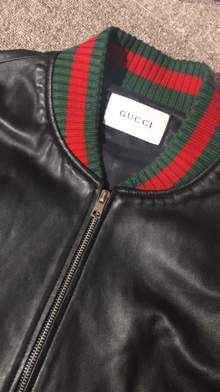 Gucci Men's Web-stripe Leather Jacket