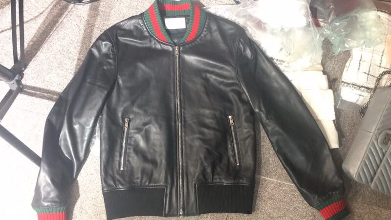 Gucci Men's Web-stripe Leather Jacket
