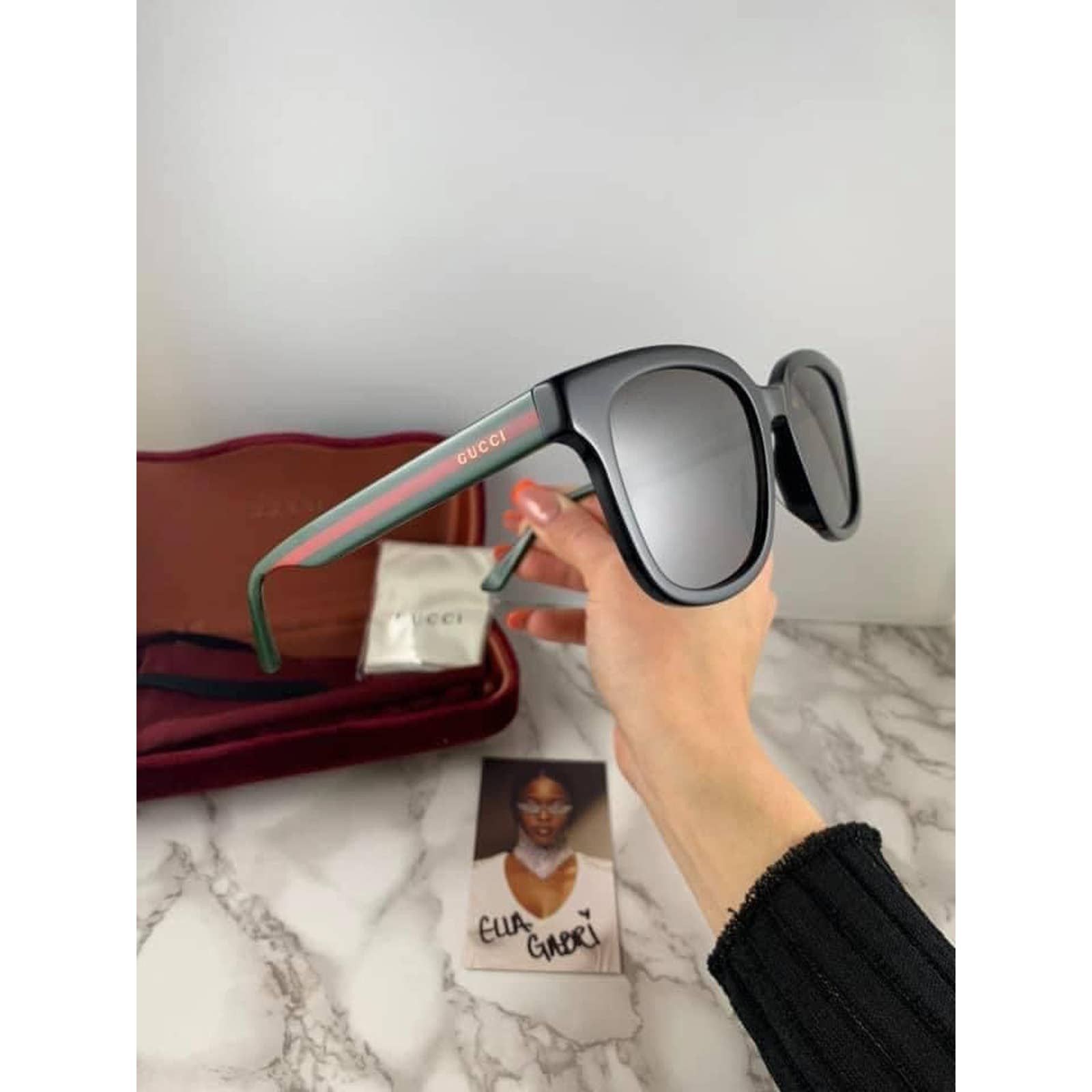 Gucci NEW Gucci GG0847SK Black Striped Arm Unisex Sunglasses