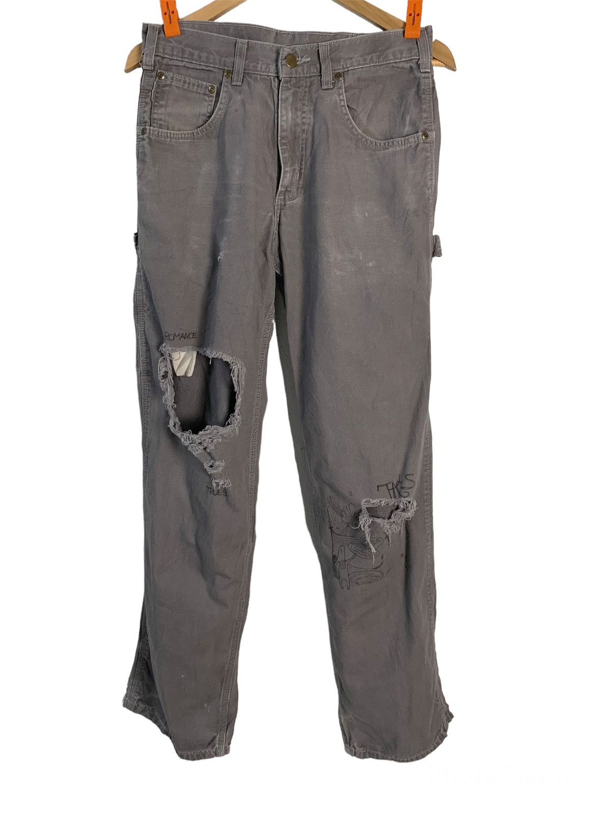 image of Carhartt Carhatt Distressed Worker Pants in Grey, Men's (Size 30)