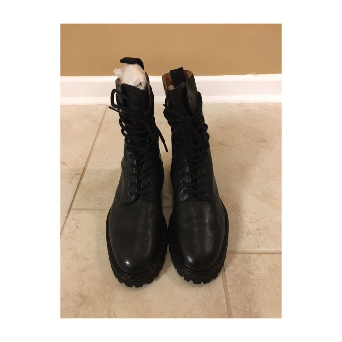 Maison Margiela Maison Margiela black leather combat boots US10 Grailed