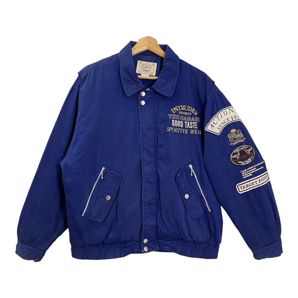 image of Bomber Jacket Vintage Virgin Voyage Varsity Jacket in Blue, Men's (Size Medium)