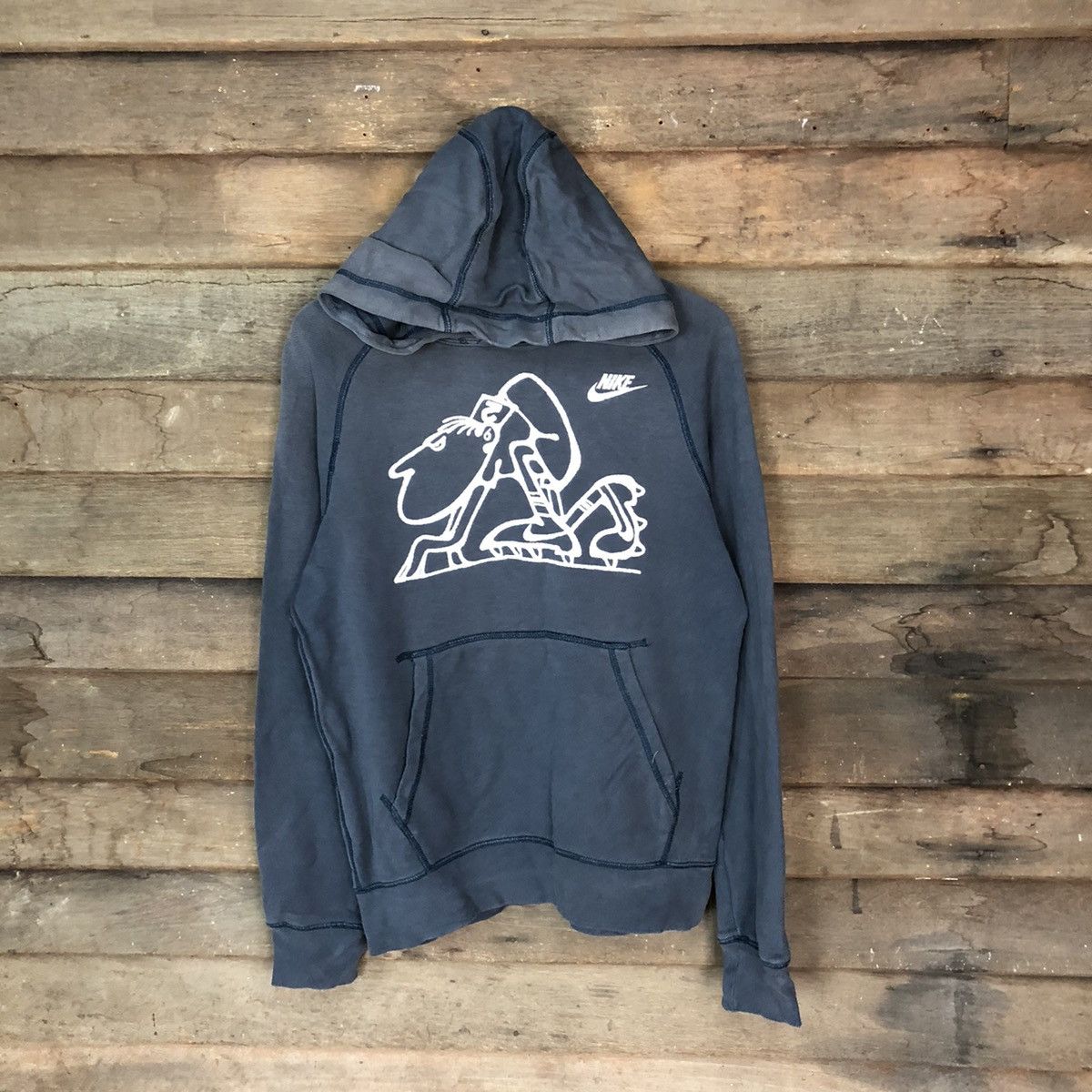 Nike Nike big logo cartoon running Blue Faded Hoodie #3193 Size US M / EU 48-50 / 2 - 1 Thumbnail