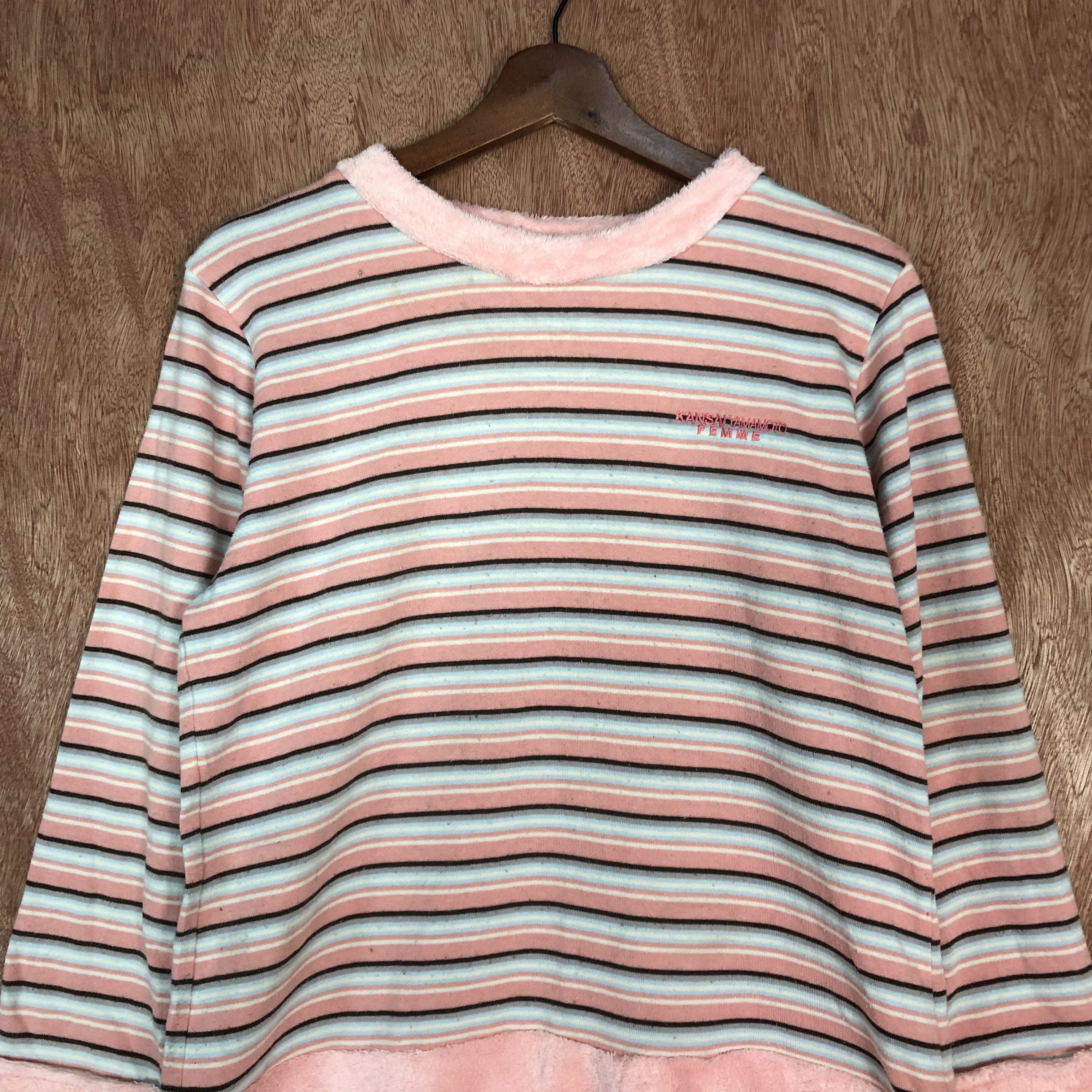 Japanese Brand × Kansai Yamamoto × Vintage Kansai Yamamoto Femme Pink stripe Sweatshirt #6144 Size M / US 6-8 / IT 42-44 - 2 Thumbnail