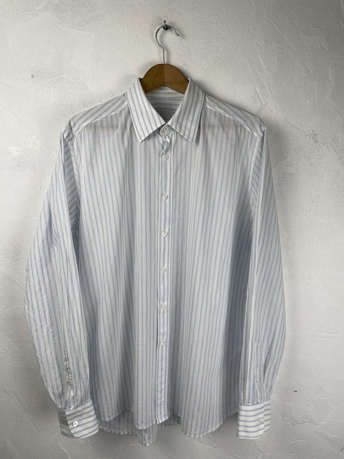 image of Prada Milano Multi Striped Long Sleeve Shirt Size 43/17, Men's