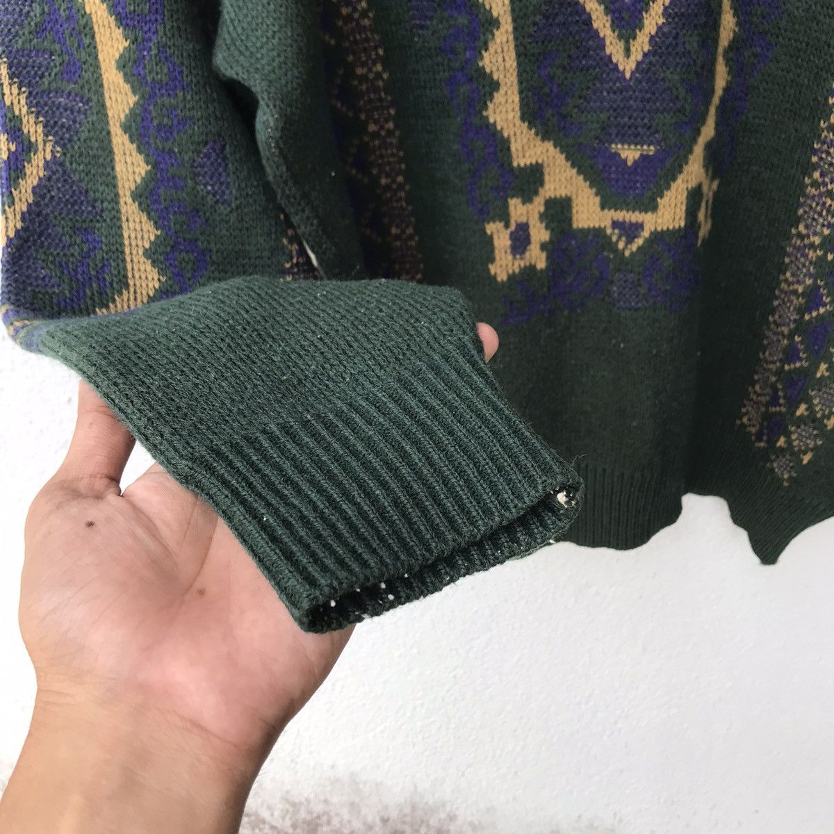 Aran Isles Knitwear Vintage Japanese Brand Green Navajo Knitwear Sweater Size US L / EU 52-54 / 3 - 6 Thumbnail