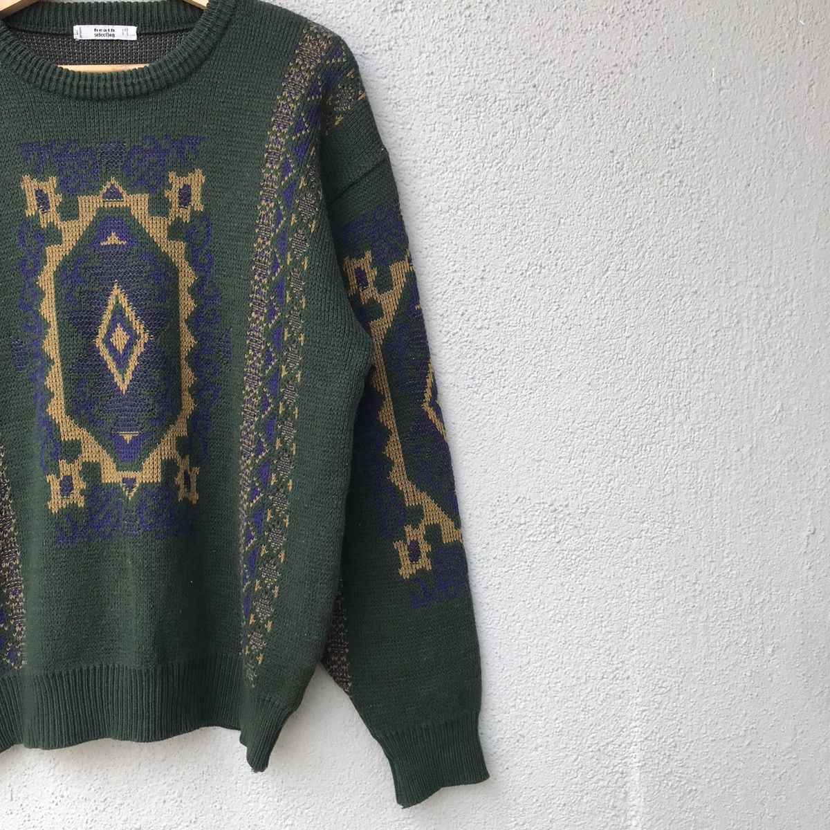 Aran Isles Knitwear Vintage Japanese Brand Green Navajo Knitwear Sweater Size US L / EU 52-54 / 3 - 5 Thumbnail