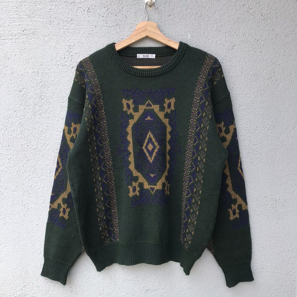 Aran Isles Knitwear Vintage Japanese Brand Green Navajo Knitwear Sweater Size US L / EU 52-54 / 3 - 1 Thumbnail