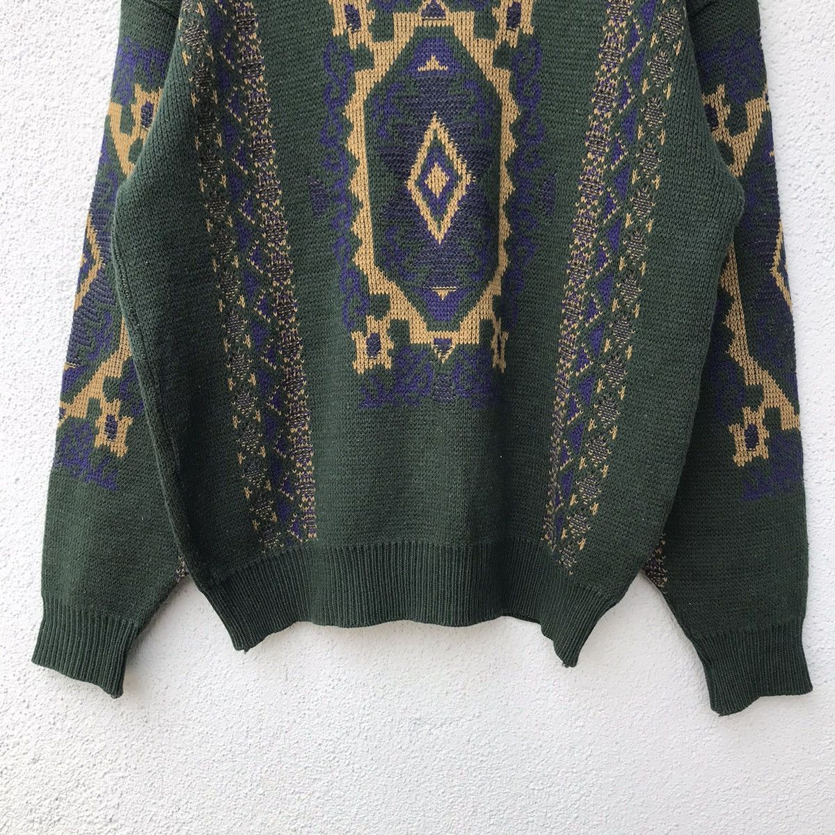 Aran Isles Knitwear Vintage Japanese Brand Green Navajo Knitwear Sweater Size US L / EU 52-54 / 3 - 3 Thumbnail