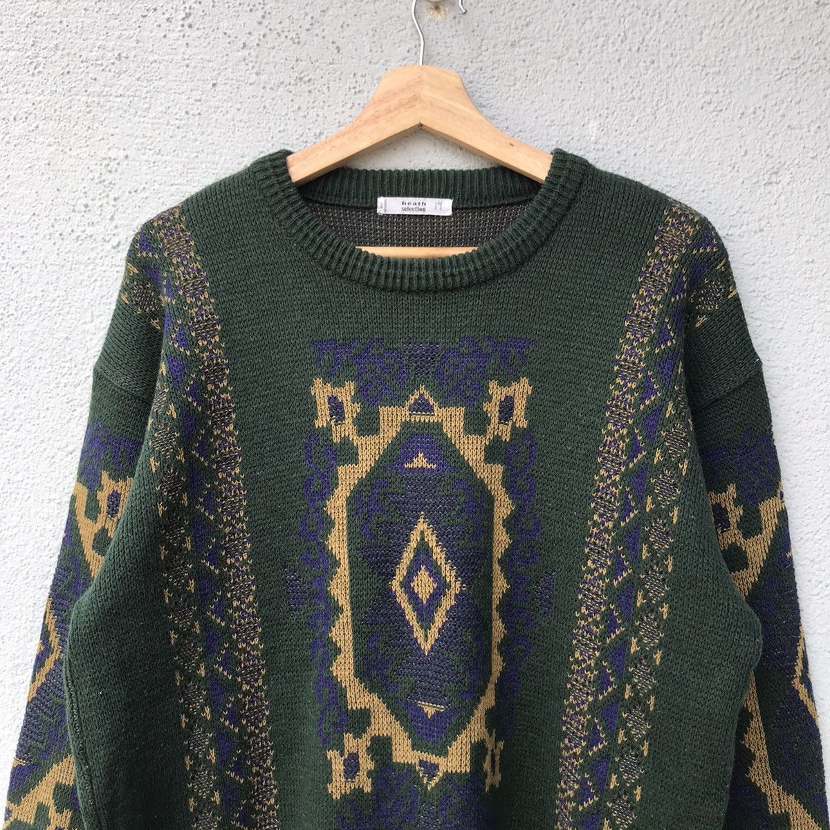 Aran Isles Knitwear Vintage Japanese Brand Green Navajo Knitwear Sweater Size US L / EU 52-54 / 3 - 2 Thumbnail