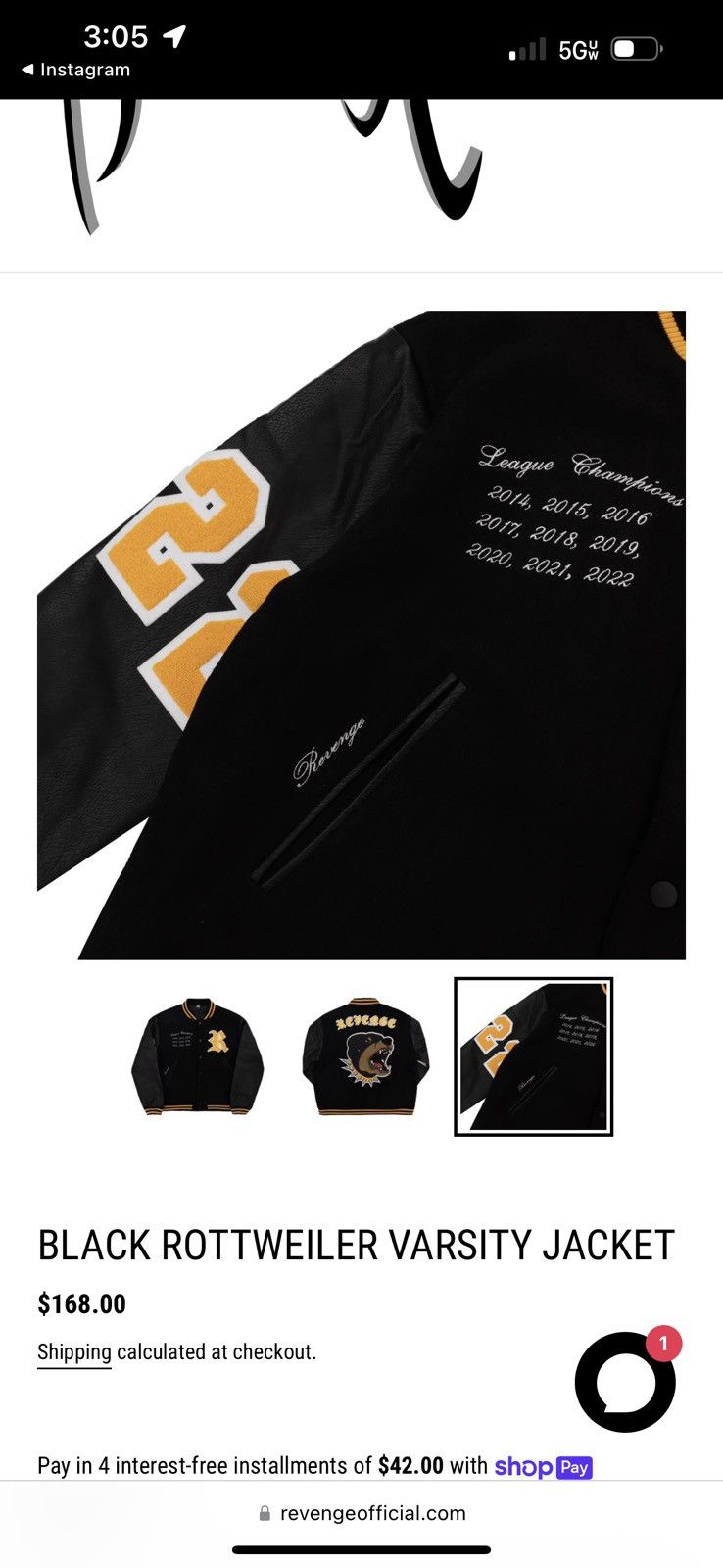 Revenge REVENGE BLACK ROTTWEILER VARSITY JACKET Sz.XL Size US XL / EU 56 / 4 - 3 Thumbnail