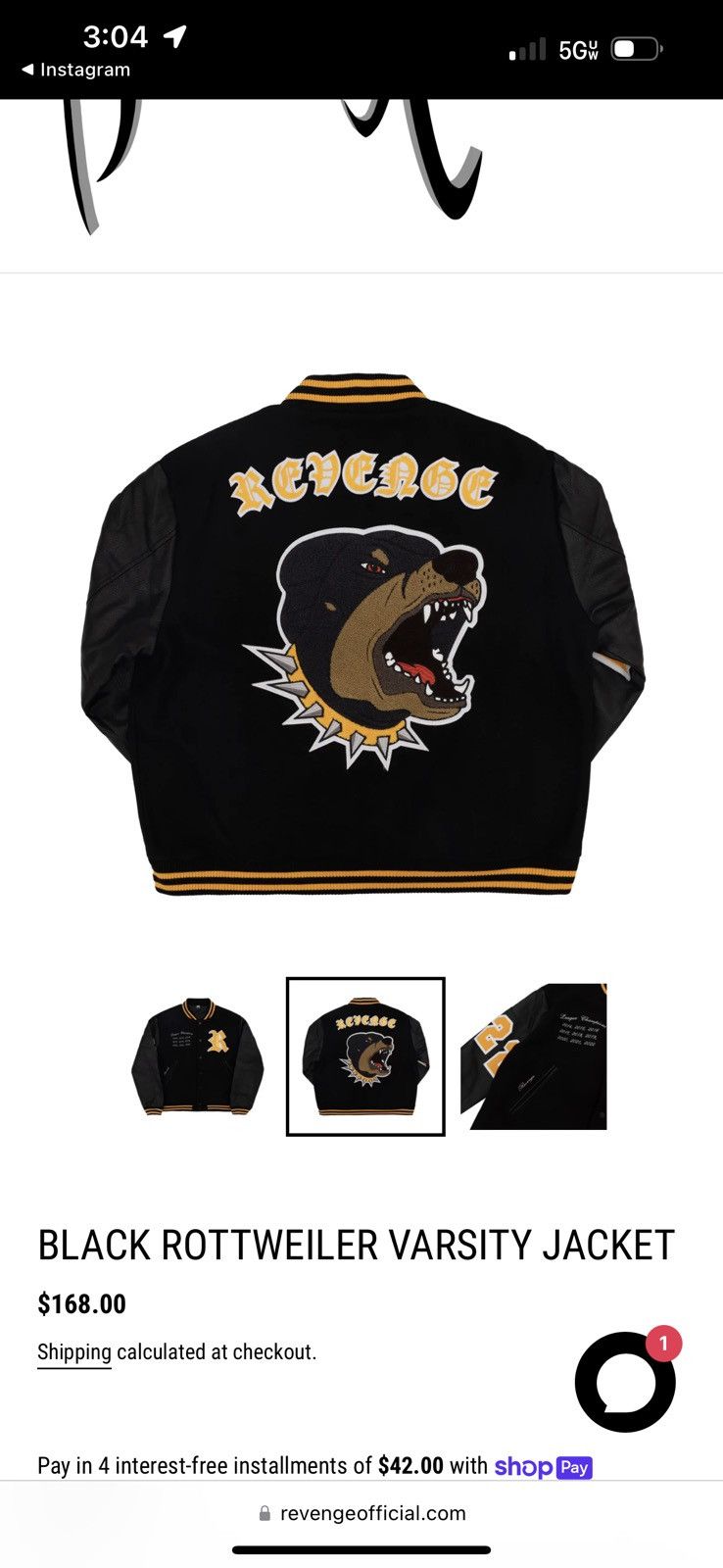 Revenge REVENGE BLACK ROTTWEILER VARSITY JACKET Sz.XL Size US XL / EU 56 / 4 - 2 Thumbnail