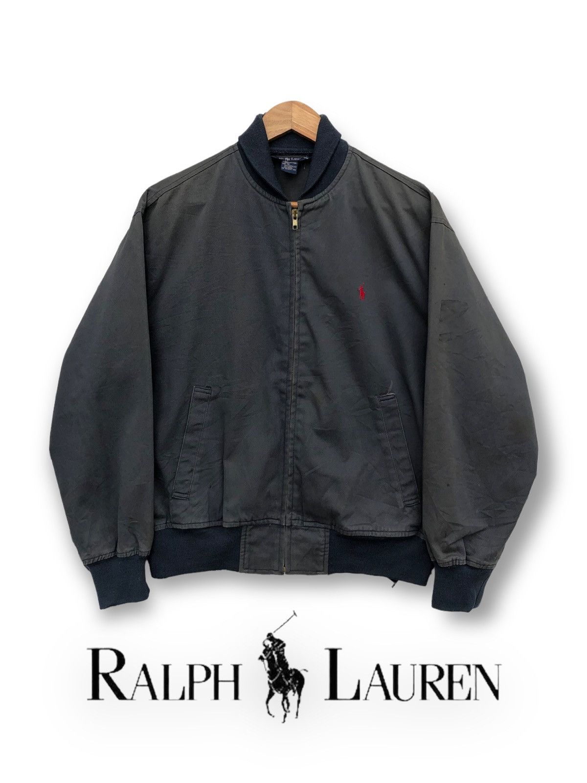 image of Polo Ralph Lauren x Ralph Lauren Vintage Ralph Laurent Faded Bomber Jacket in Grey (Size Medium)