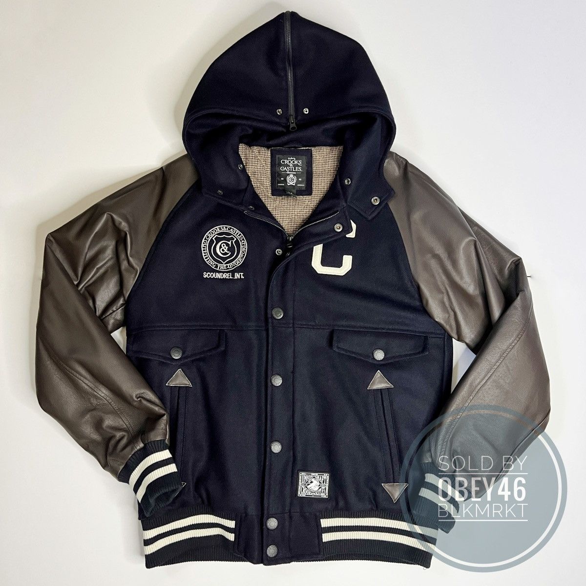 Crooks And Castles Scoundrel Navy Wool Varsity Jacket M