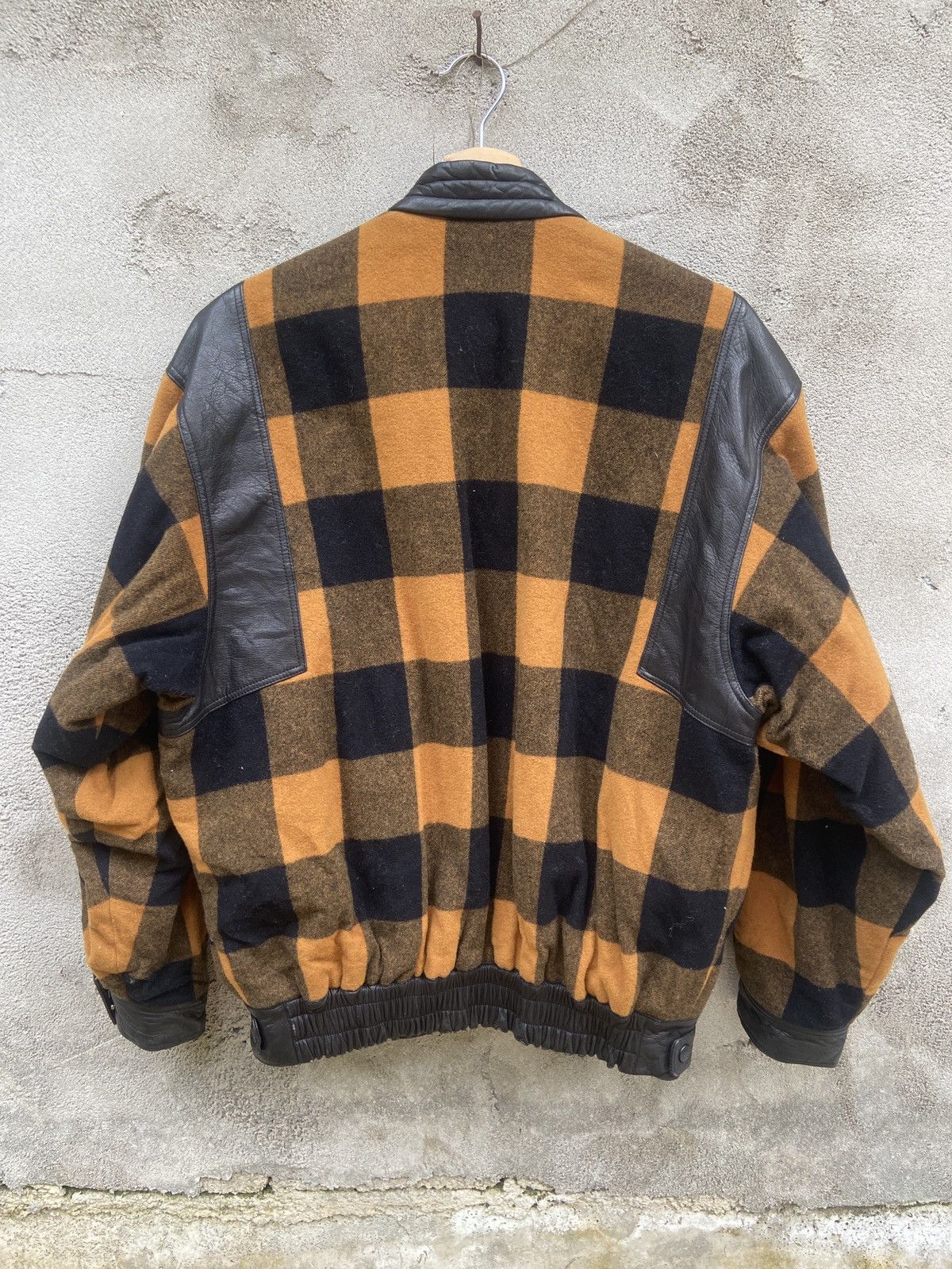 Japanese Brand × Vintage Vintage Pia Sports Checkered Wool Leather Bomber Jacket Size US L / EU 52-54 / 3 - 2 Thumbnail