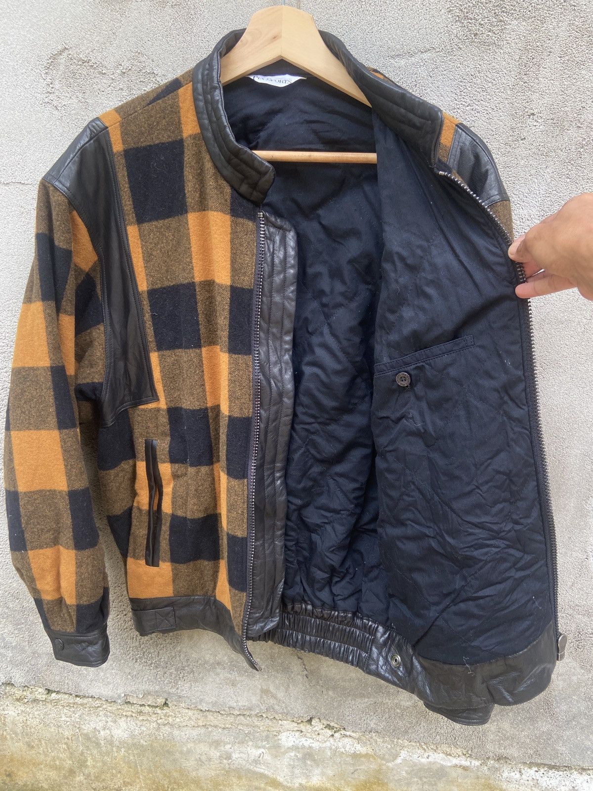 Japanese Brand × Vintage Vintage Pia Sports Checkered Wool Leather Bomber Jacket Size US L / EU 52-54 / 3 - 7 Thumbnail