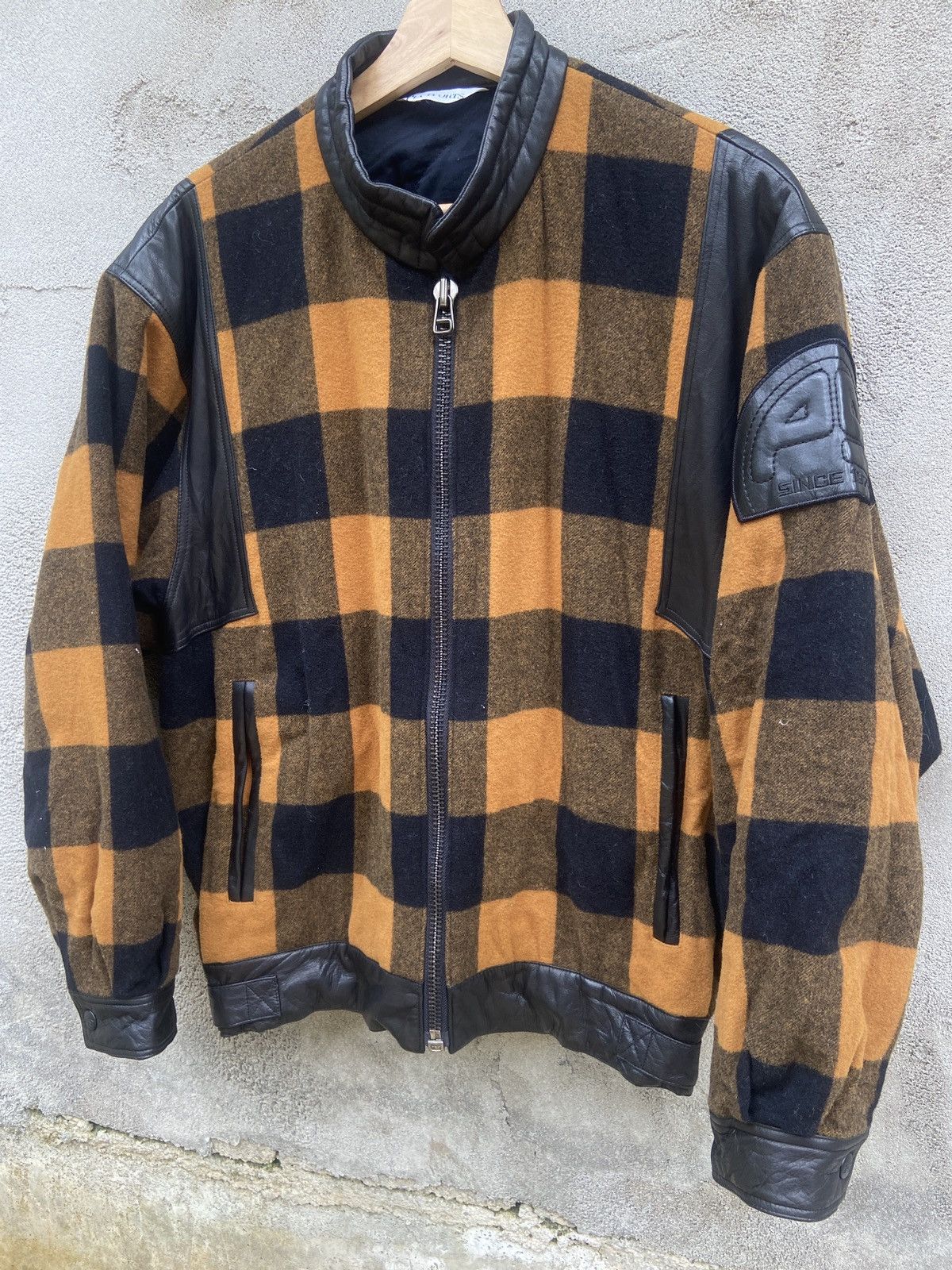 Japanese Brand × Vintage Vintage Pia Sports Checkered Wool Leather Bomber Jacket Size US L / EU 52-54 / 3 - 3 Thumbnail