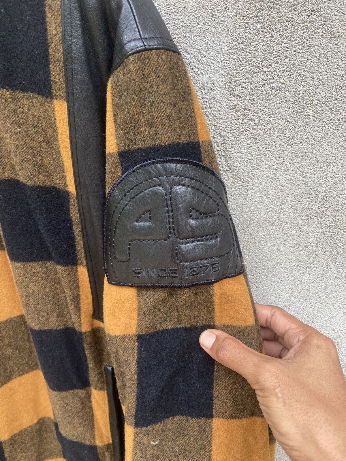 Japanese Brand × Vintage Vintage Pia Sports Checkered Wool Leather Bomber Jacket Size US L / EU 52-54 / 3 - 8 Thumbnail