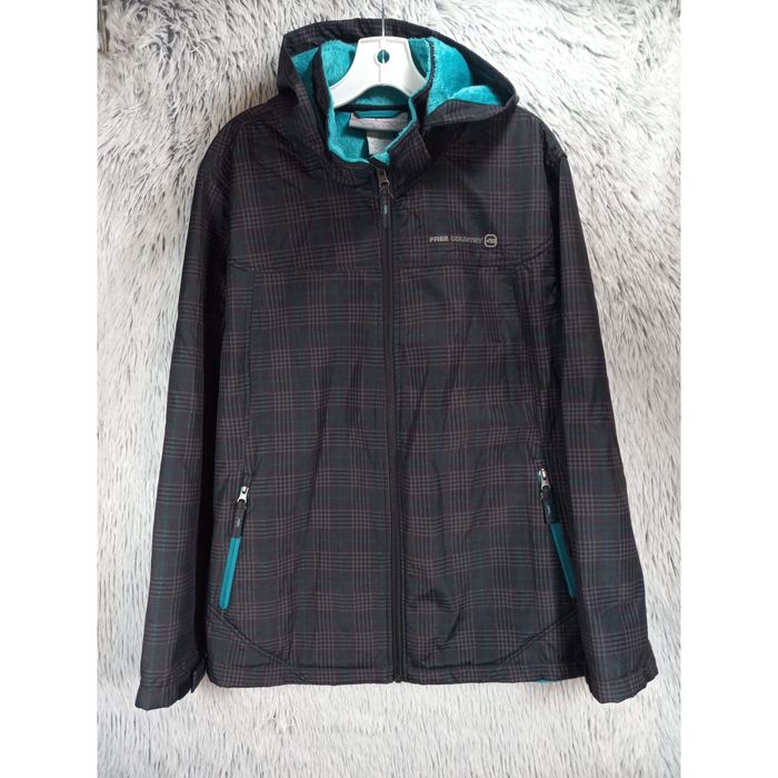 Free Country Free Country Jacket Womans XXXL Gray Plaid Teal Fleece