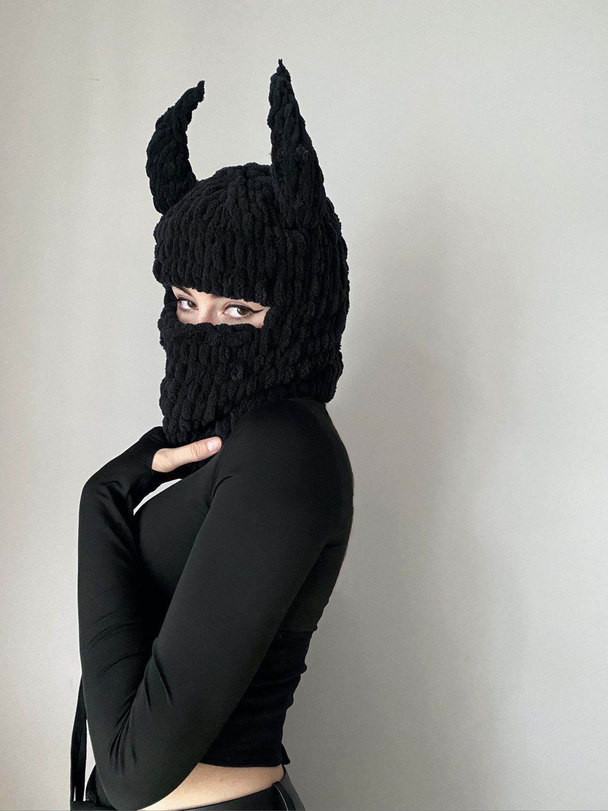 Japanese Brand Sexy Devil ski mask with horns . Scull Balaclava . Hat Size ONE SIZE - 2 Thumbnail