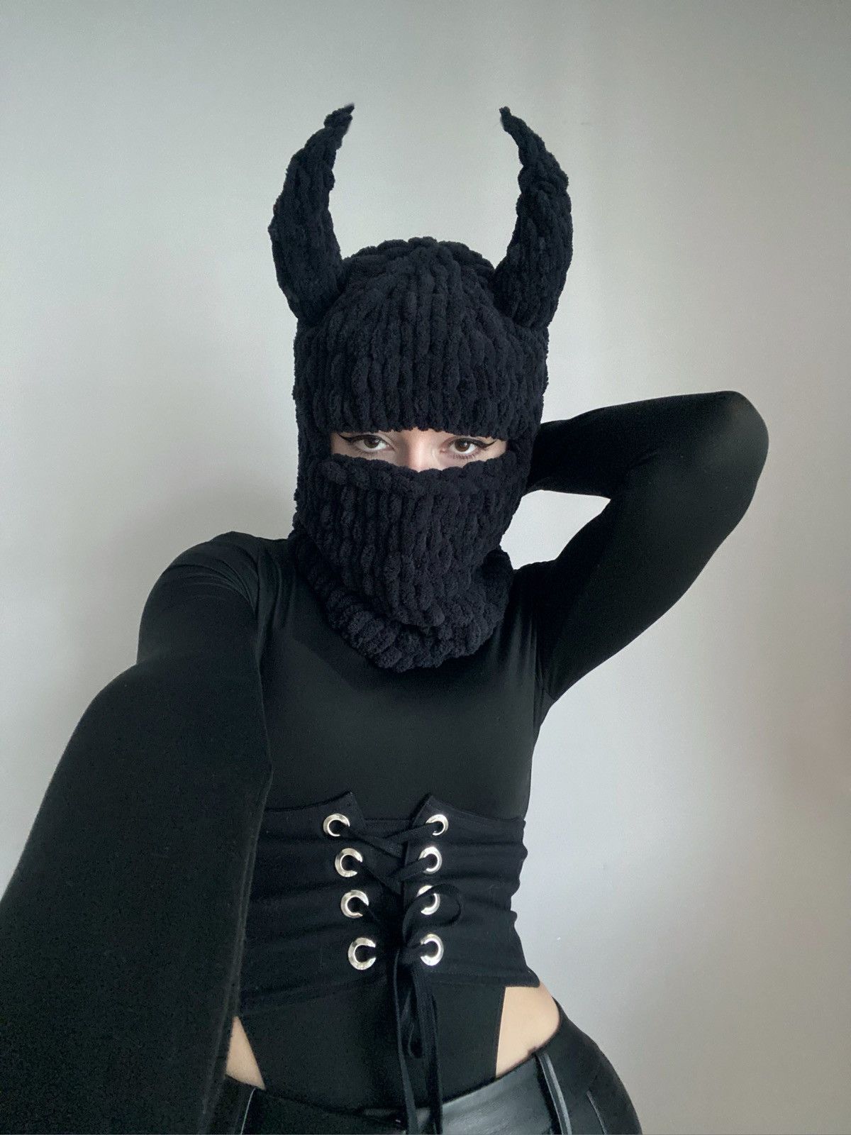 Japanese Brand Sexy Devil ski mask with horns . Scull Balaclava . Hat Size ONE SIZE - 1 Thumbnail