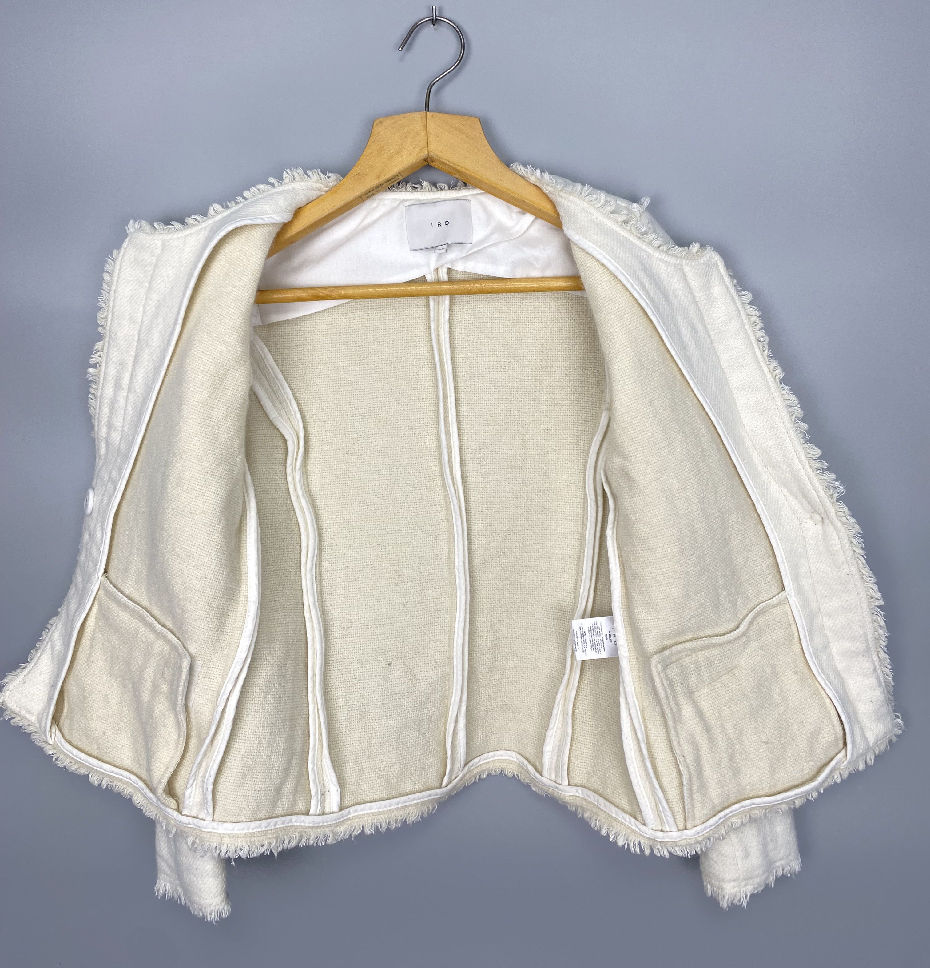 Iro IRO Anglet Knit Cropped Jacket Frayed Blazer Trim Cream Size XS / US 0-2 / IT 36-38 - 8 Thumbnail