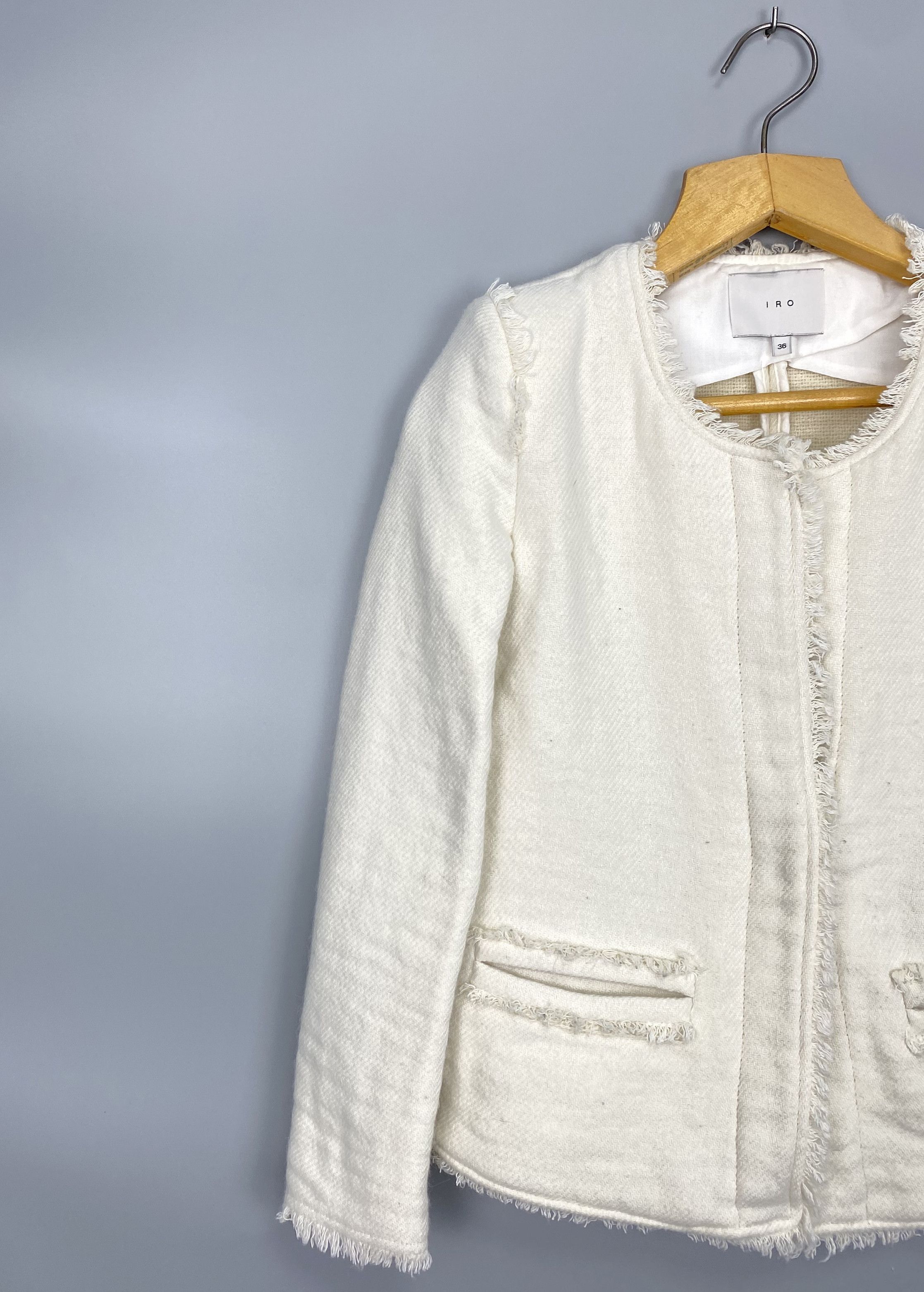 Iro IRO Anglet Knit Cropped Jacket Frayed Blazer Trim Cream Size XS / US 0-2 / IT 36-38 - 4 Thumbnail