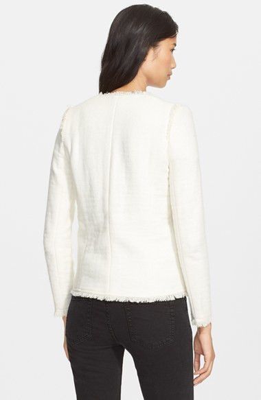 Iro IRO Anglet Knit Cropped Jacket Frayed Blazer Trim Cream Size XS / US 0-2 / IT 36-38 - 2 Thumbnail