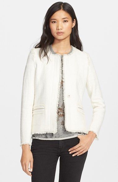 Iro IRO Anglet Knit Cropped Jacket Frayed Blazer Trim Cream Size XS / US 0-2 / IT 36-38 - 1 Thumbnail