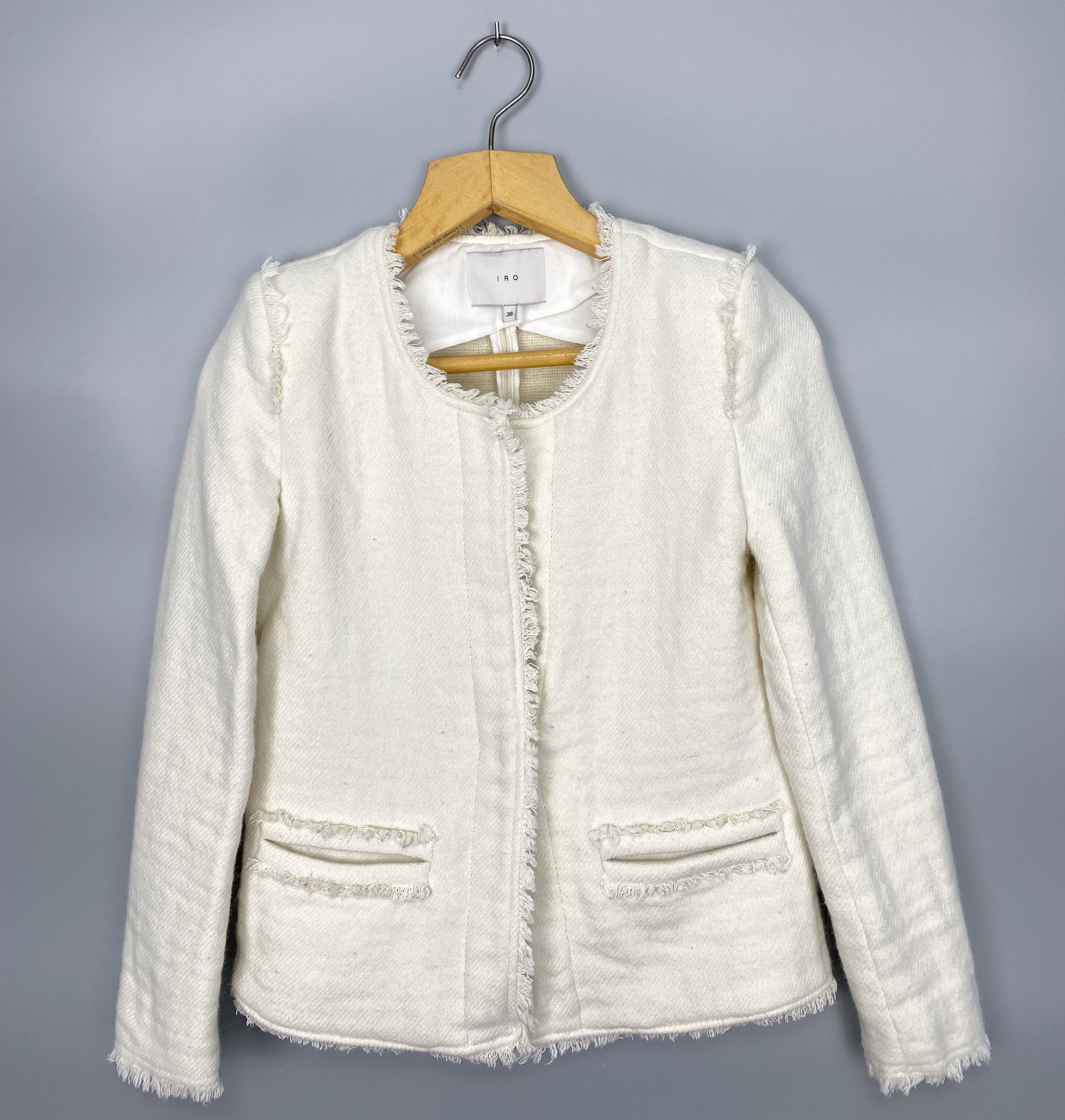 Iro IRO Anglet Knit Cropped Jacket Frayed Blazer Trim Cream Size XS / US 0-2 / IT 36-38 - 3 Thumbnail