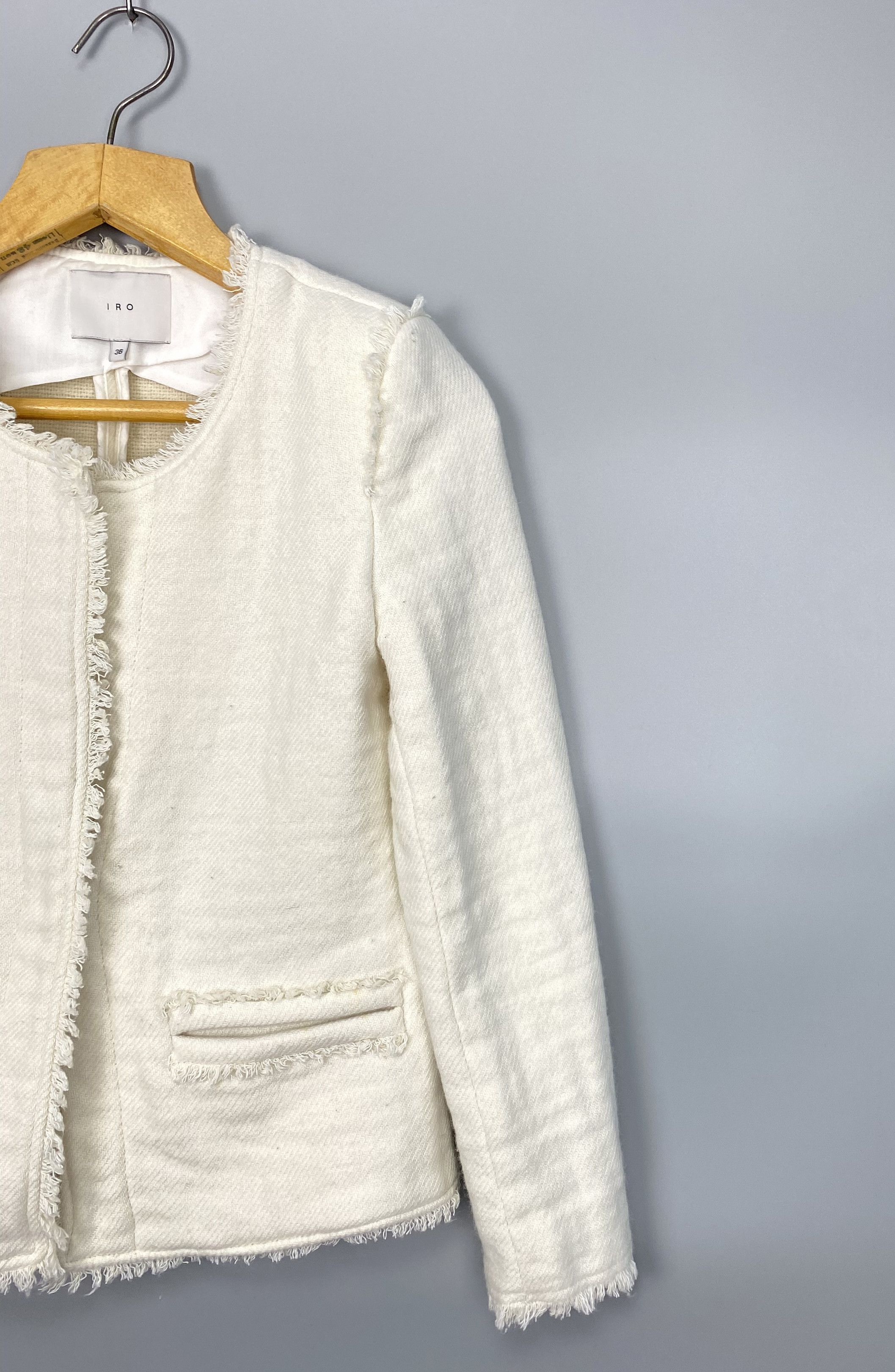 Iro IRO Anglet Knit Cropped Jacket Frayed Blazer Trim Cream Size XS / US 0-2 / IT 36-38 - 5 Thumbnail