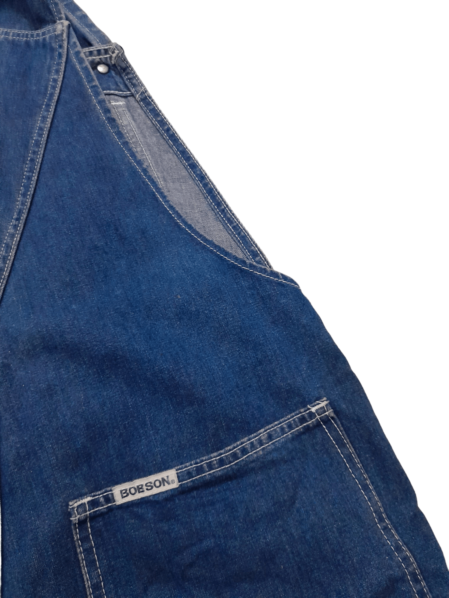 Japanese Brand 90s Bobson Indigo Denim Triple Stitches Overalls (E602) Size US 32 / EU 48 - 5 Thumbnail