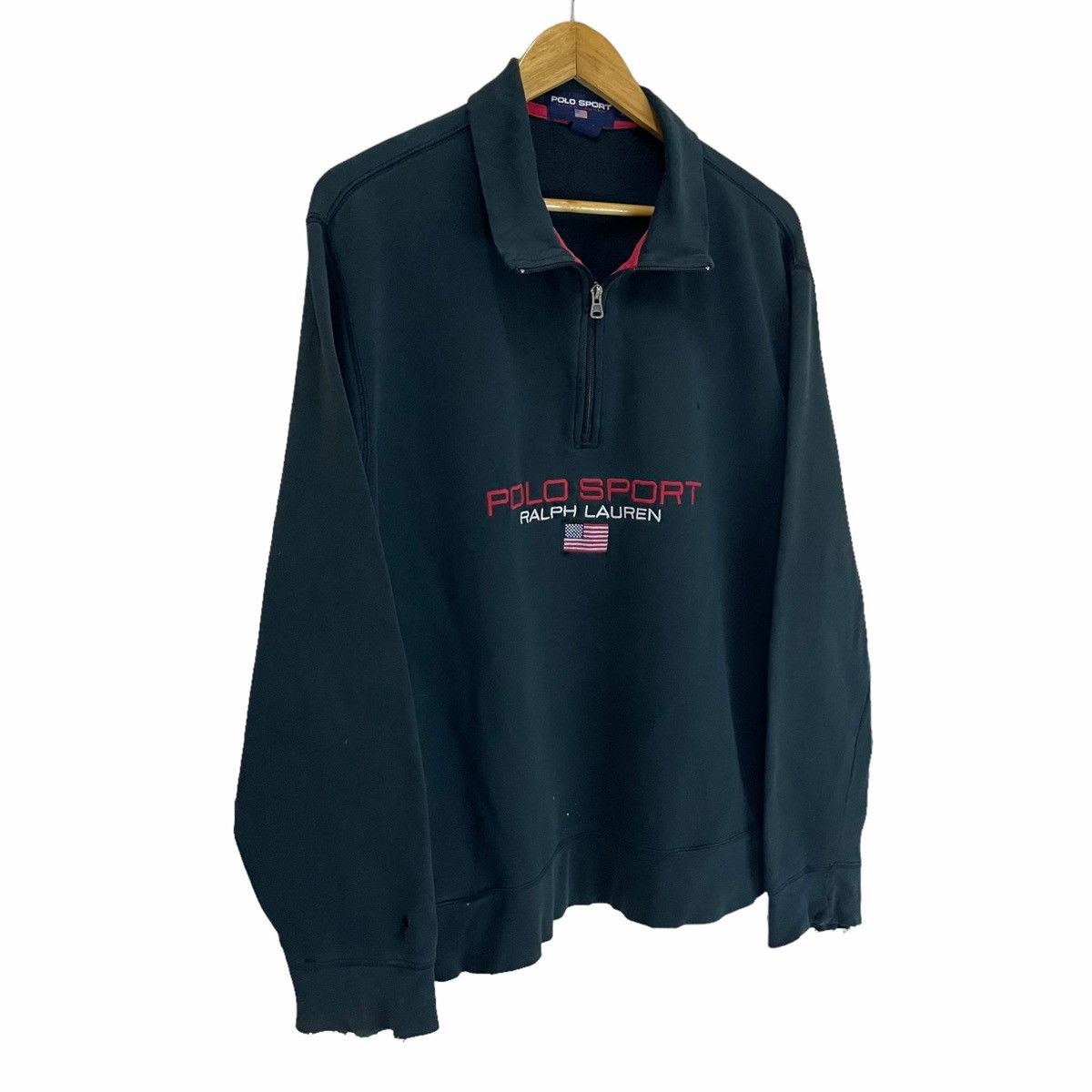 Polo Ralph Lauren × Vintage 💥 Vintage Polo Sport Halfzip Distressed Thrashed Sweater Size US XL / EU 56 / 4 - 2 Thumbnail