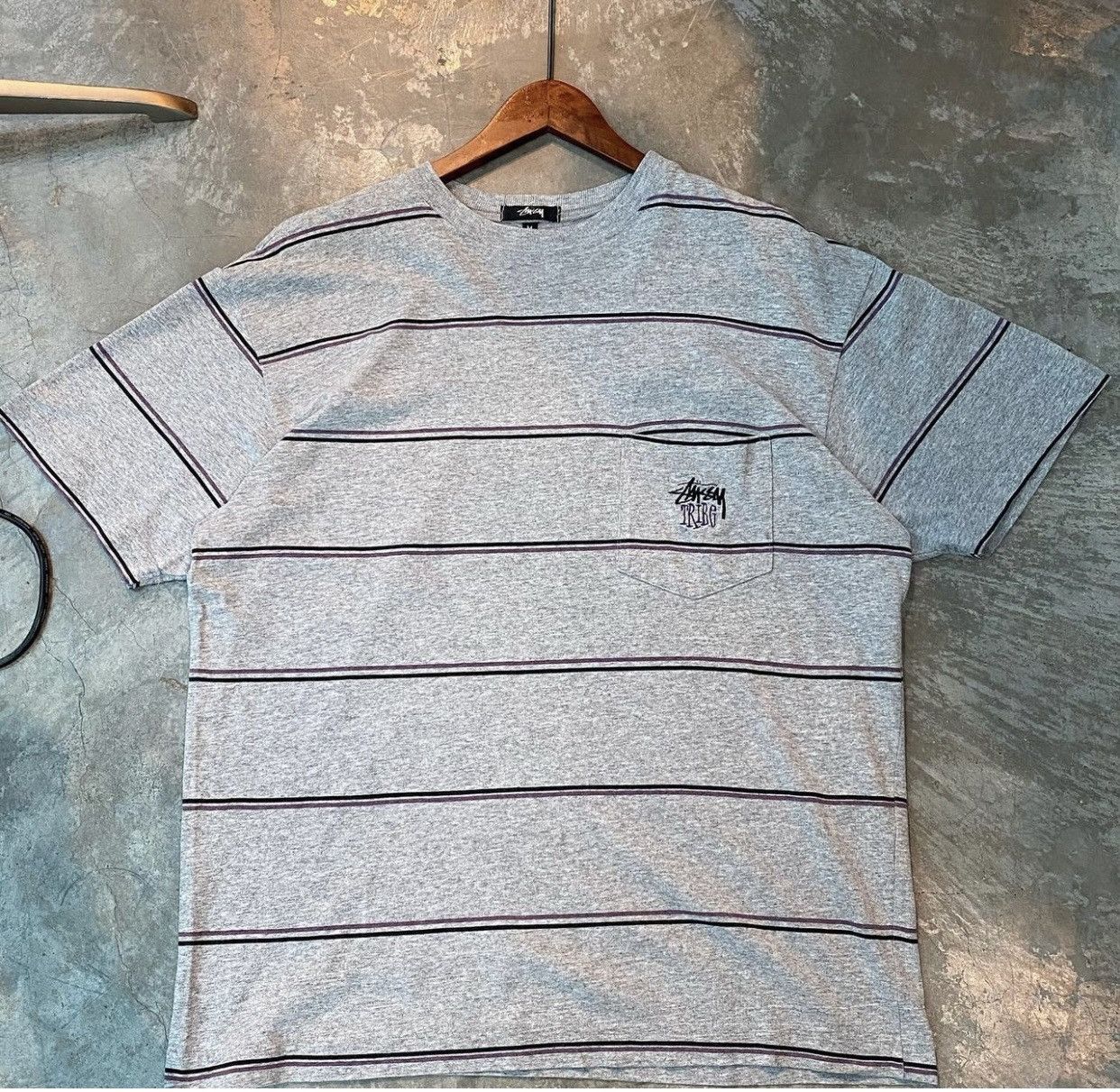 Stussy × Vintage Vintage 80s Stussy Tribe Striped Pocket Tee (Old 