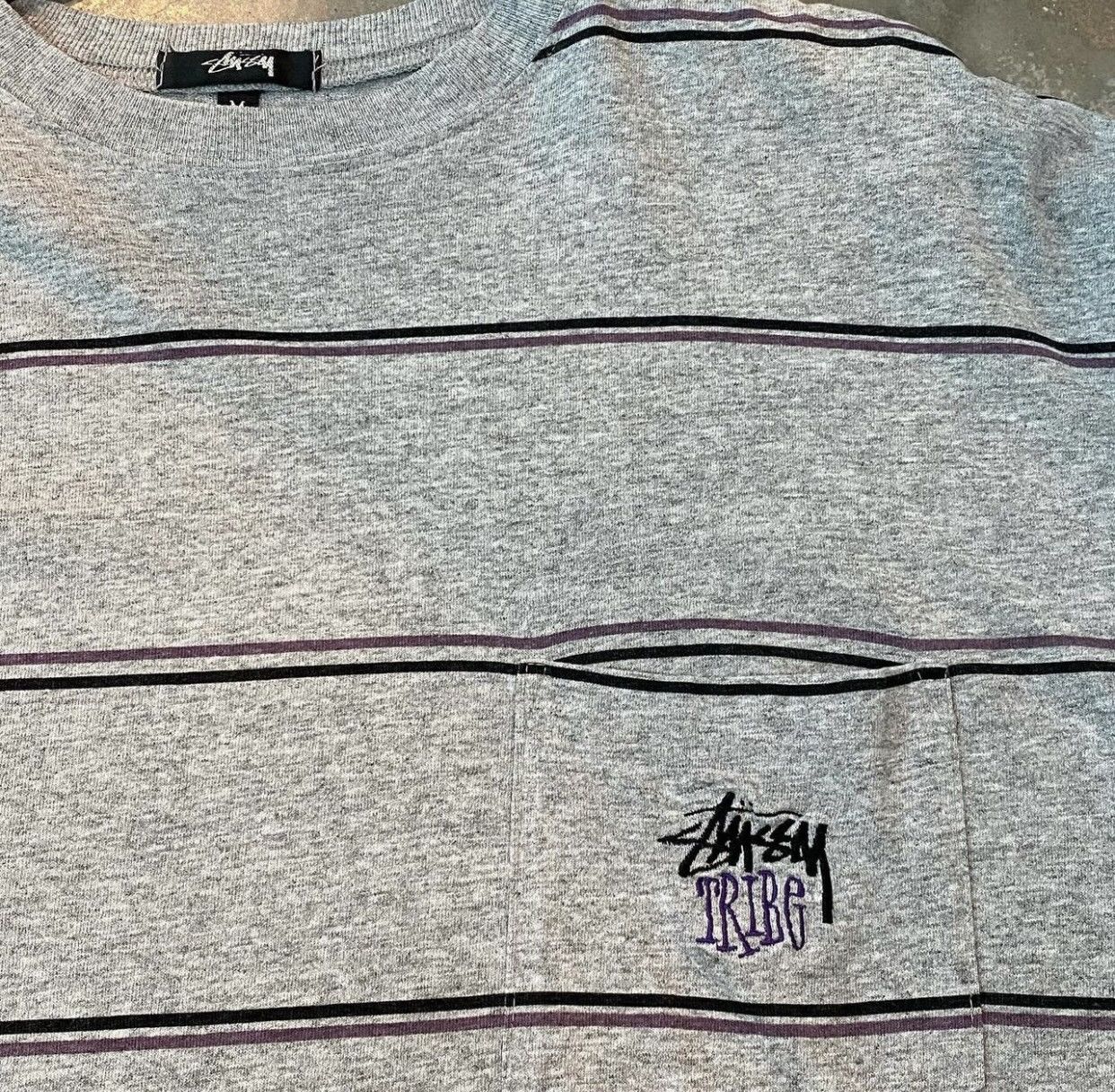 Stussy × Vintage Vintage 80s Stussy Tribe Striped Pocket Tee (Old 