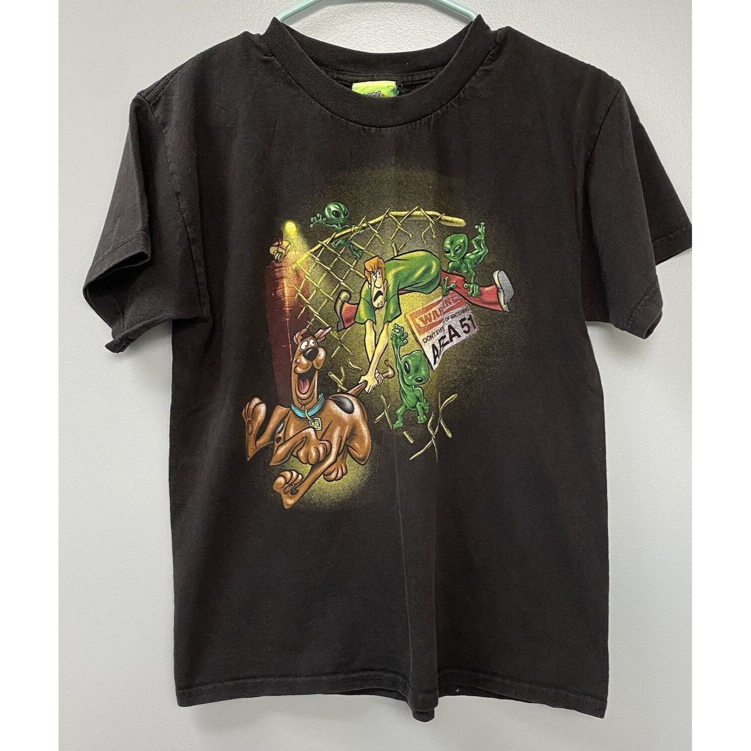 Vintage Scooby-Doo Area 51 Graphic Tee Shirt Black YOUTH 14/