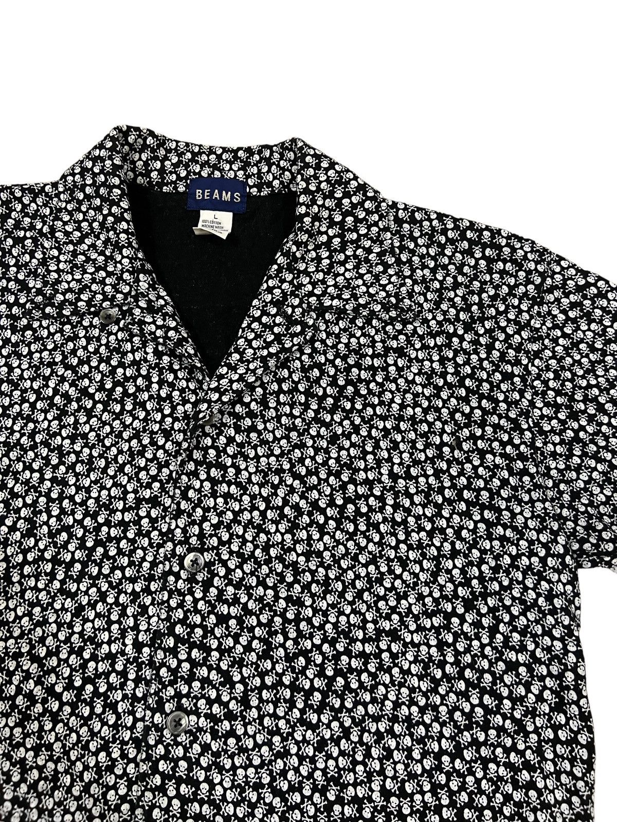 1990s Beams 🇯🇵 Skull Jacquard Print Camp Collar B/D Shirt