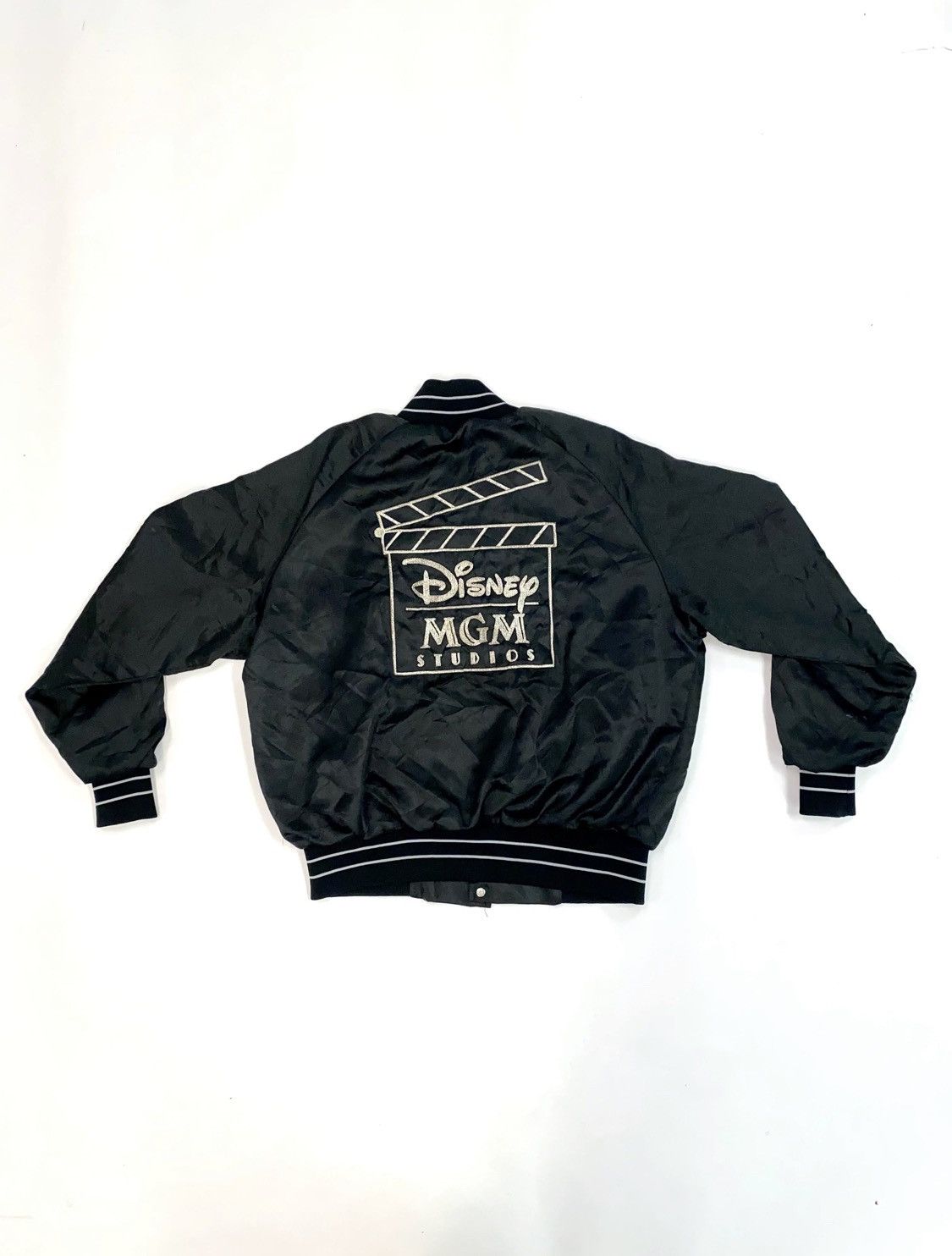 VTG Walt Disney Motion Pictures Stunt hot Team Black Satin Bomber Jacket Made in USA