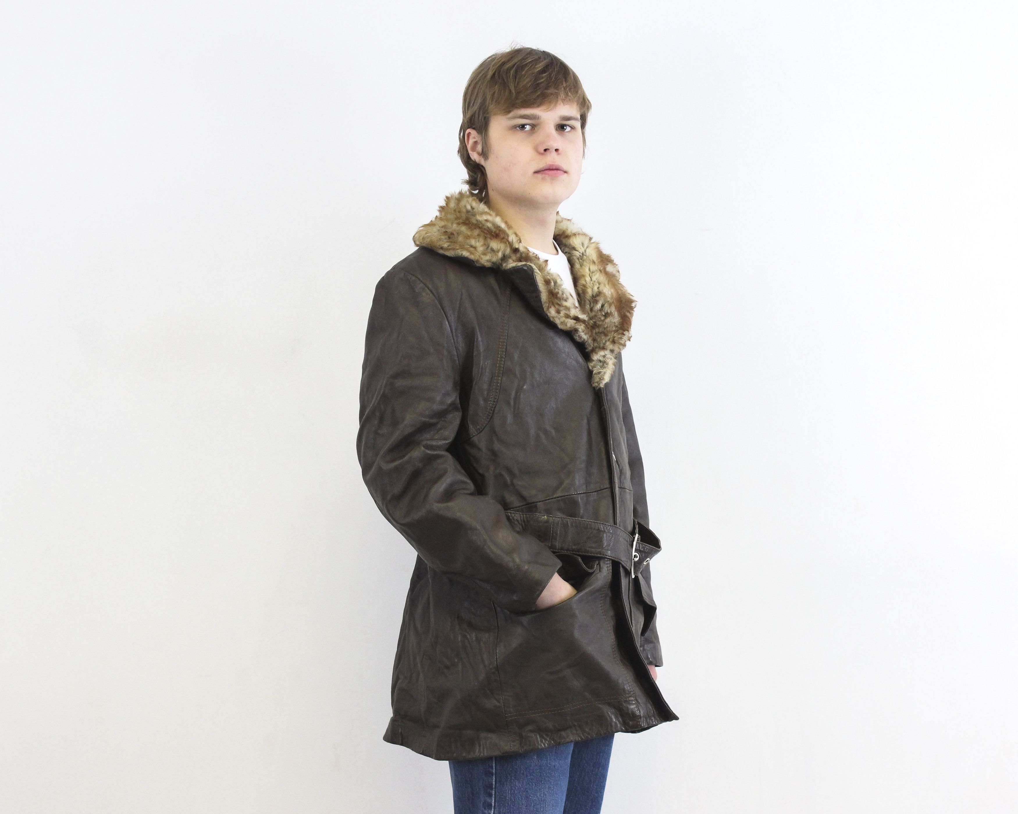 Vintage Leather Sherpa Fur Lining Belt Coat L Jacket Winter Mac EU26 Size US L / EU 52-54 / 3 - 4 Thumbnail